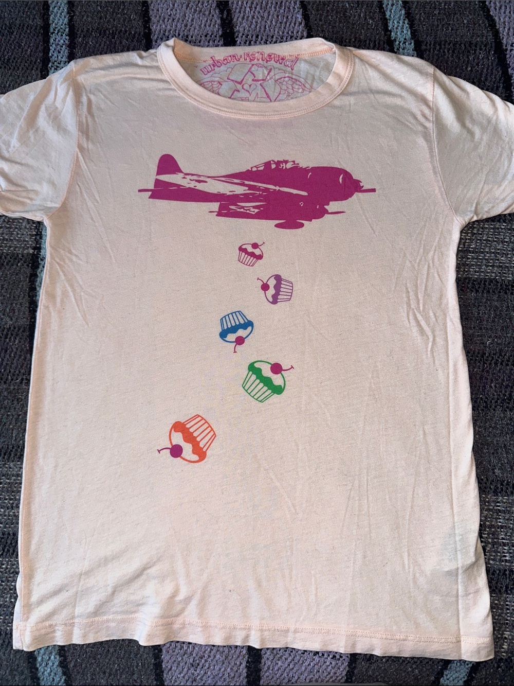 Urban Renewal Pink Tee with Plane & Cupcake Graphic